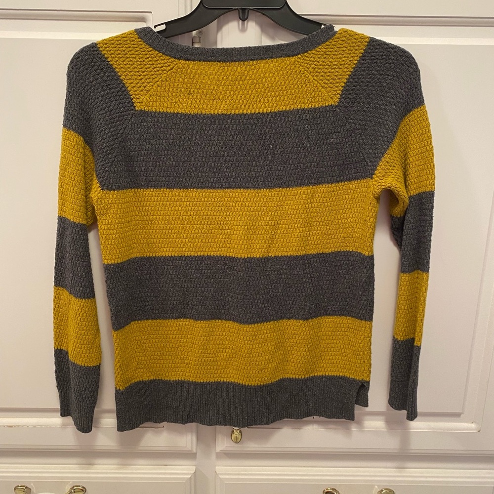 Madewell Gray Yellow Long Sleeve Crew Neck Stripe Knit Sweater Women’s Size S - Picture 4 of 5